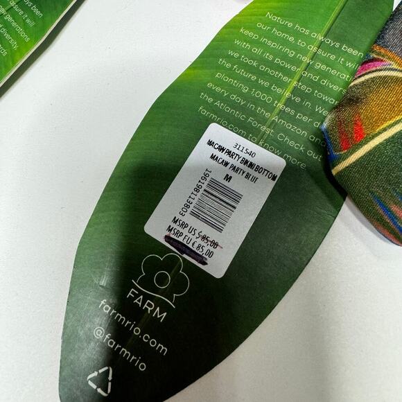 Farm Rio Macaw Tropical Print Beaded Bikini Set Size Small Top & Medium Bottom - Picture 14 of 16